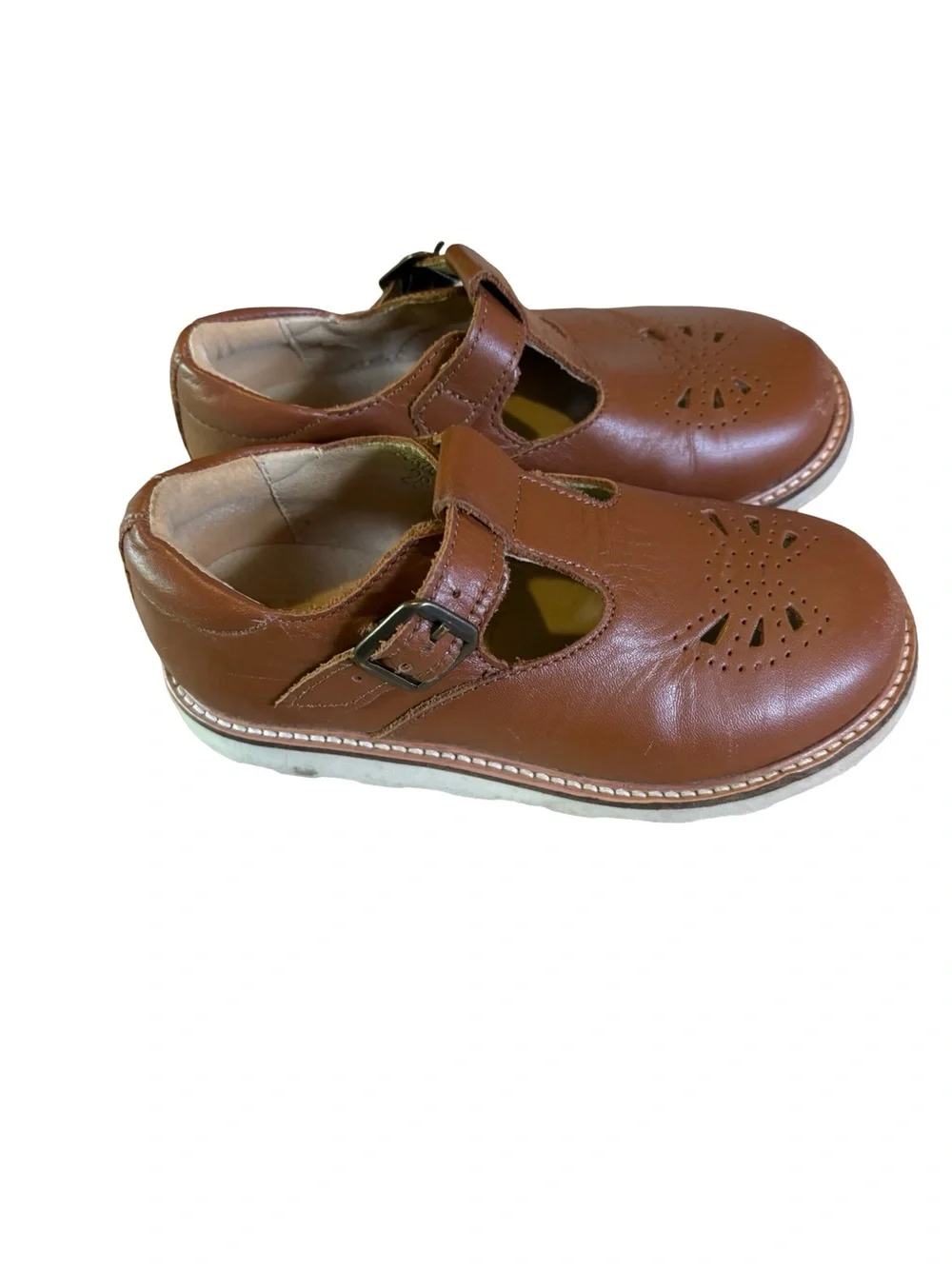 Girls' cognac brown Leather Mary Jane Dress Shoes with Buckle size 11